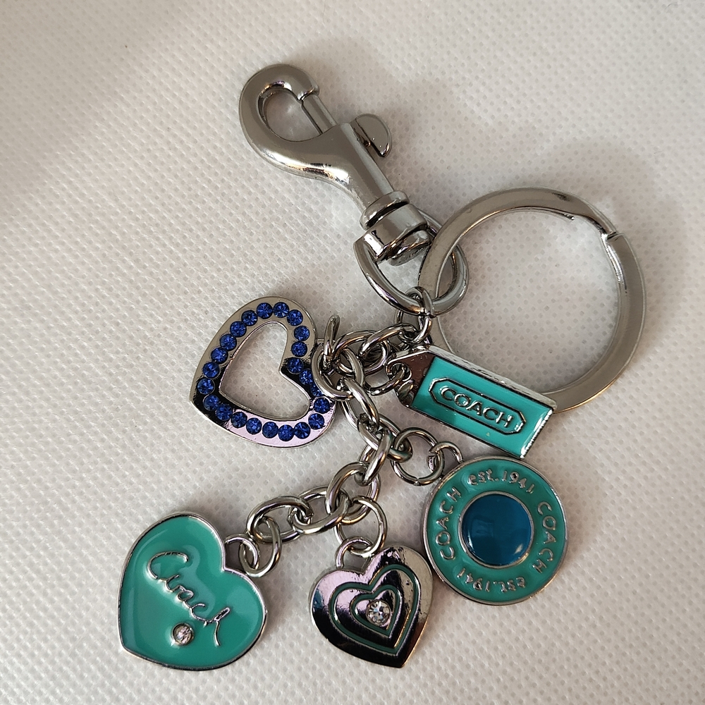 Coach Turquoise and Blue Heart Charm Keyring